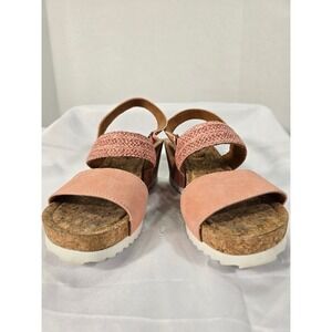 Muk Luks Women's Wendy Wedge Sandals‎ Pink Faux Suede Cork Platform Casual Shoes